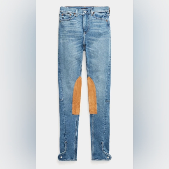 Ralph Lauren Denim - Ralph Lauren Light Blue Skinny Jeans with Tan Knee Patches